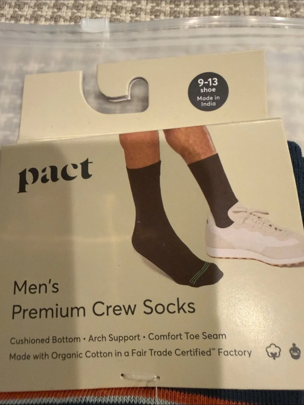 Pact Men's Organic Blend-3-Pack Socks - White Ankle & Green with Rust Stripes